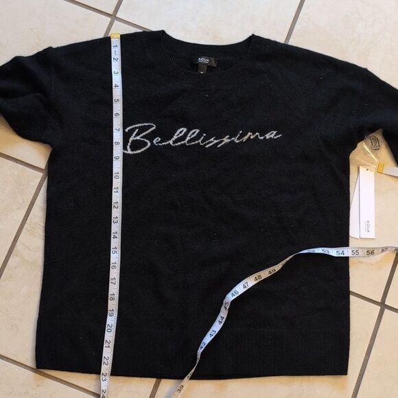 NWT Aqua Cashmere Sweater Bellissima Black Crew Neck Size S - Picture 10 of 11